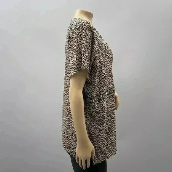 Babydoll Sheer Top Size 3X Brown Animal Print Short Sleeve Y2K Faux Wrap - Picture 4 of 9